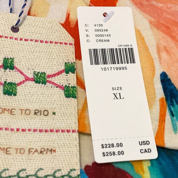 XL-Farm Rio Anthropologie Womens Shirt Dress XL Linen Blend Floral Button Front - Picture 4 of 15